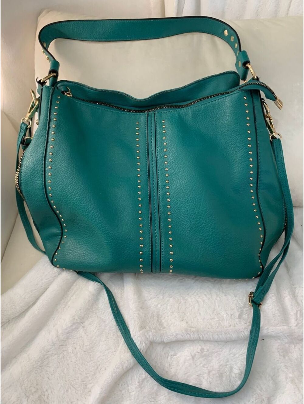 Montana West Teal Leather Crossbody Shoulder Bag with Studs
